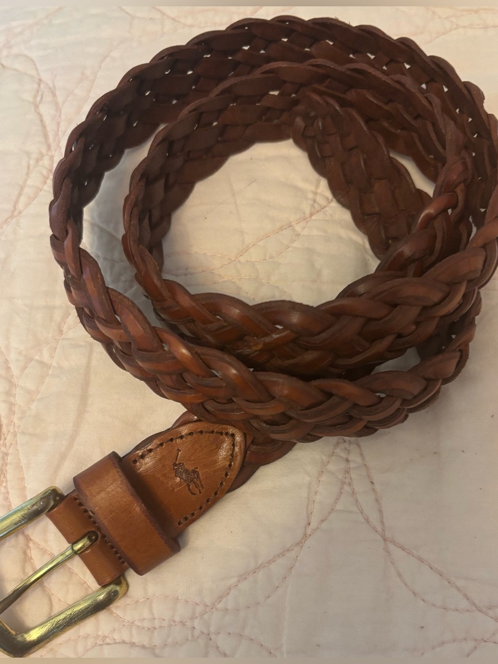 VINTAGE POLO Ralph Lauren MENS 38 Brown Leather Adjustable Braided Belt